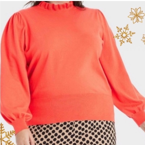 Paprika Red 2X Plus Size Pullover Sweater With Ruffle Edge Collar NEW FIRM PRICE - Picture 4 of 8